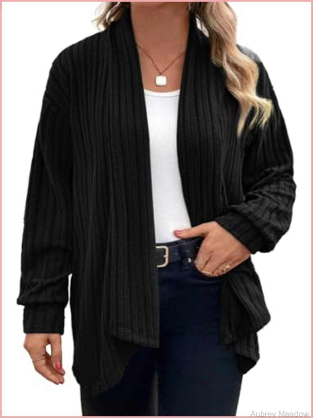 Plus Size Open Front Cardigan Asymmetrical Hem Long Sleeve Knit Sweater